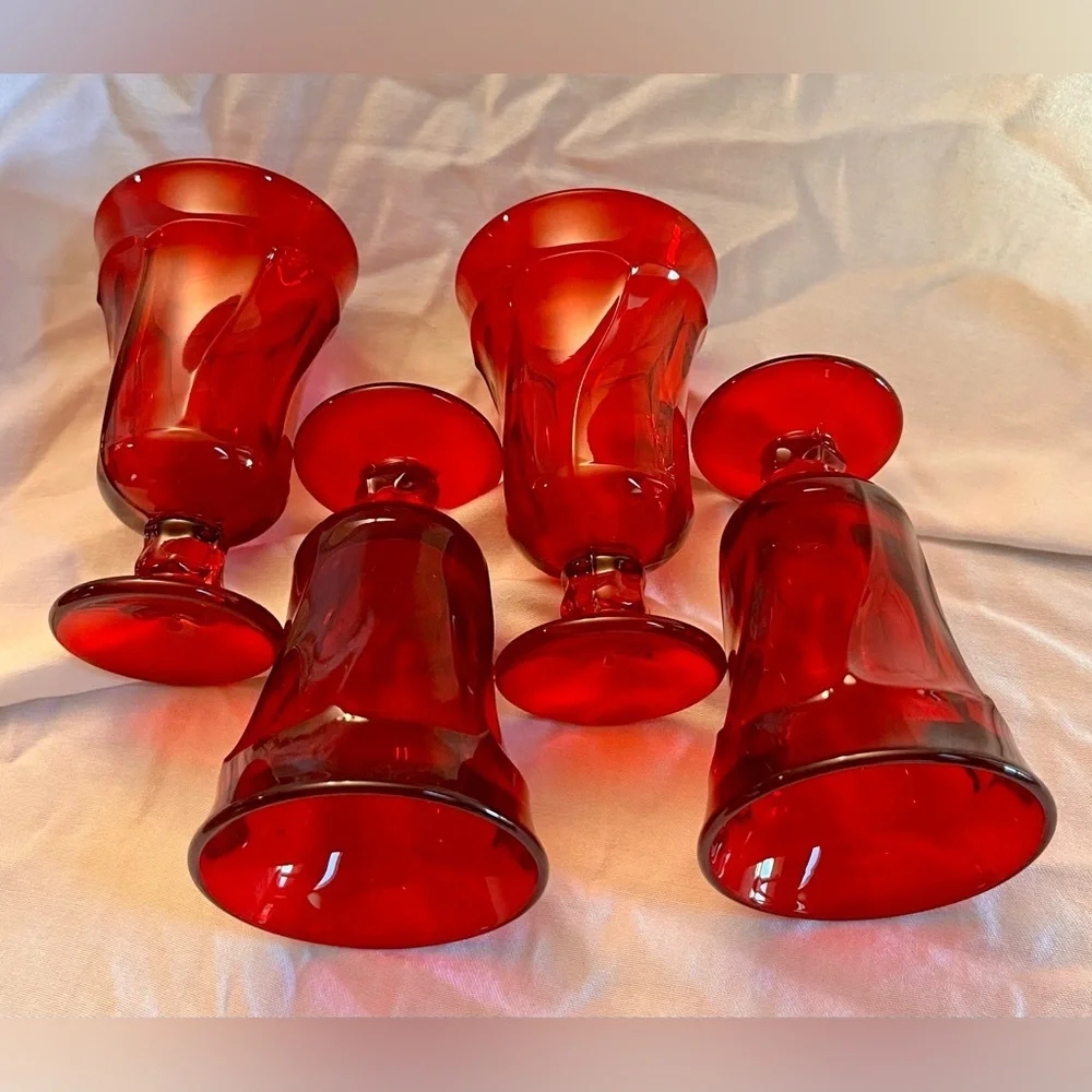 Fostoria Jamestown Ruby Red Juice Goblets - Set of 4 MCM Vintage Glassware 4.75